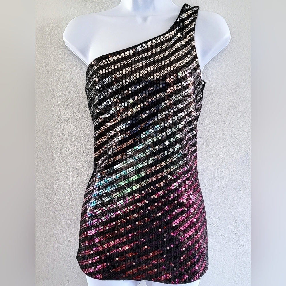 M Y2K 100% Pima Cotton Party Club Going Out Top Fairy Long Sequin One Shoulder